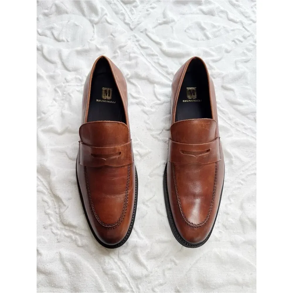 Bruno Magli Cosmo Cognac Leather Penny Loafers Size 11